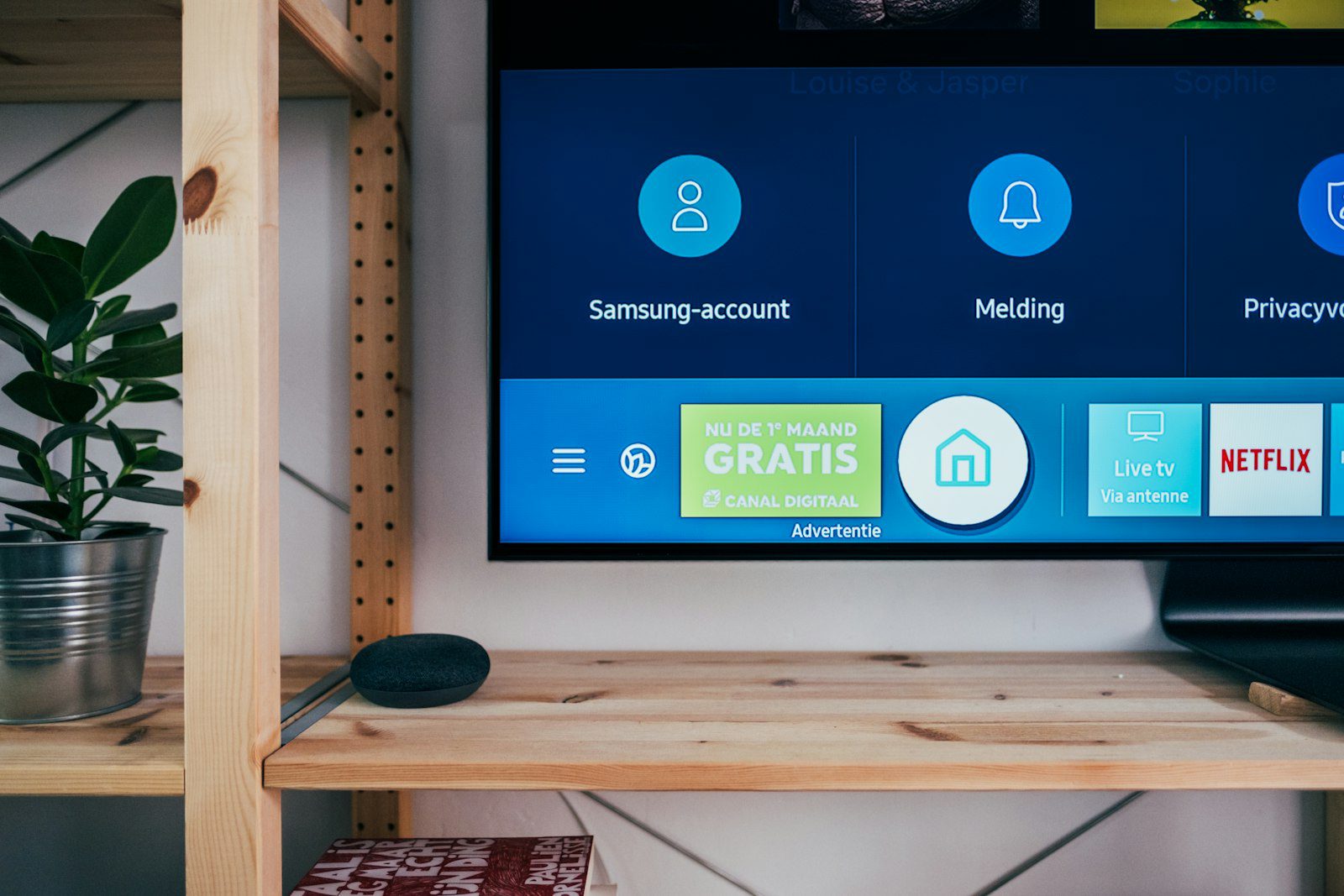 Living room television on a media console